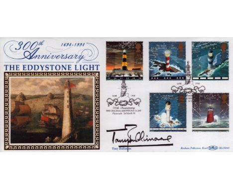 Sailor Tony Bullimore signed Benham official 1998 Lighthouses FDC, 300th ann Eddystone Light with special postmark BLCS141 Br