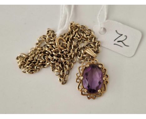 A VINTAGE AMETHYST PENDANT ON NECK CHAIN ALL 9CT 22 INCH 8 GMS