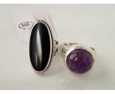 Two hard stone set silver rings size K and P