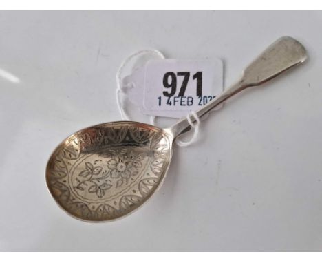 Another Georgian caddy spoon with pretty engraved bowl. London 1826 By Lias Bros