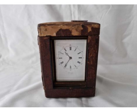 Another heavy carriage clock with Roman numeral dial by Leroy &amp; Fils Sons, Paris, 6" high, fitted case