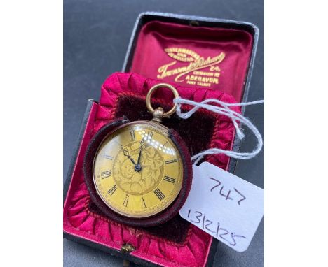 A 9CT GOLD VINTAGE FOB WATCH BOXED 35.6 GMS