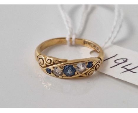A fancy antique sapphire and diamond ring 18ct gold size M