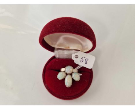 A WHITE GOLD OPAL FOUR STONE RING 18CT GOLD SIZE O 7.7 GMS BOXED