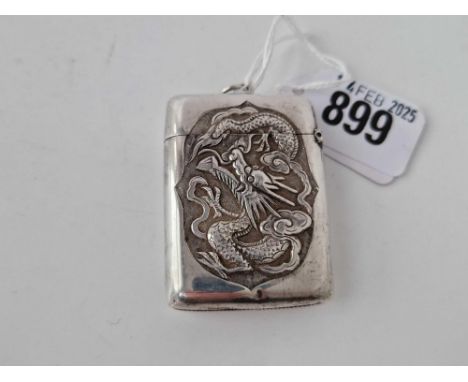 Chinese silver vesta case , one side chased with a Dragon. 2 inch high