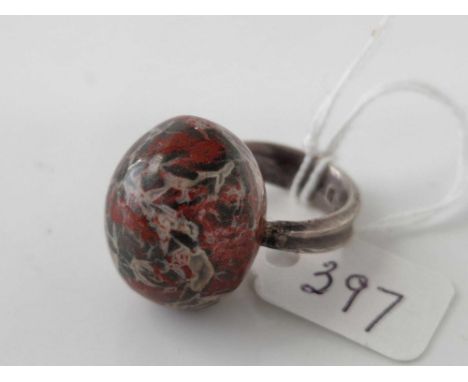 A Irish silver ring with large polished stone size K