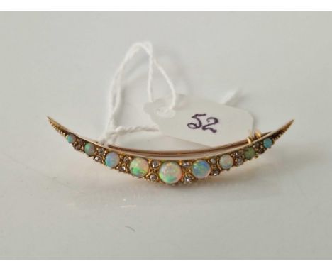 A VICTORIAN OPAL AND DIAMOND CRESCENT BROOCH 15CT GOLD 3.7 GMS BOXED