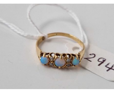 A opal and diamond ring 18ct gold size O 2.3 gms