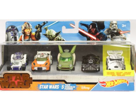 Hot Wheels Star Wars five vehicle set: R2D2, Luke Skywalker, Yoda, Darth Vader and exclusive edition Stormtrooper. P&P Group 