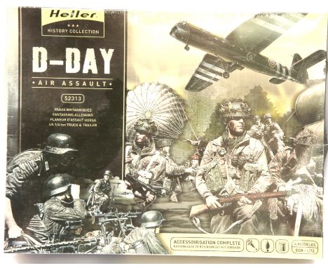 Heller 1:72 scale D-Day Air Assault plastic kit comprising Horsa MK1 Assault Glider, 1/4 ton truck and trailer, British Paras