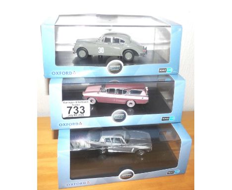 Oxford 1:43 scale x 3 motor cars Vauxhall, Jaguar MKV11 Jensen Interceptor. P&amp;P Group 2 (£18+VAT for the first lot and £2