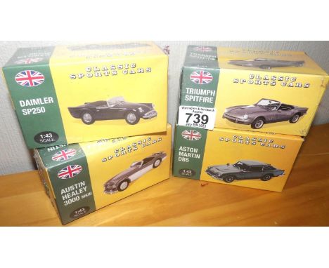 Atlas Editions 1:43 scale x 4 classic sports cars. P&amp;P Group 2 (£18+VAT for the first lot and £2+VAT for subsequent lots)