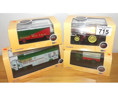 Oxford 1:76 scale x 4 circus x 3 and 1 Showmans Fowler B6 Loco King Carnival. P&amp;P Group 2 (£18+VAT for the first lot and 