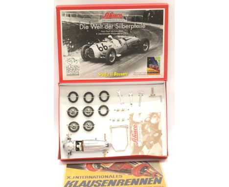 Schuco Studio 11 kit of 1936 Auto Union type C racing car, silver no 66 as driven by Hans Stuck at Le Mans, complete with wet