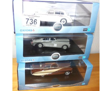 Oxford 1:76 scale x 3 motor cars, Rolls Royce, Armstrong Siddeley, Jaguar. P&amp;P Group 2 (£18+VAT for the first lot and £2+