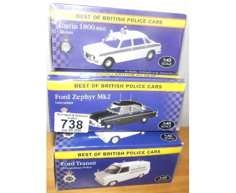 Atlas Editions 1:43 scale x 3 mixed Police cars, vans. P&amp;P Group 2 (£18+VAT for the first lot and £2+VAT for subsequent l