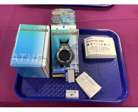 Casio; A Modern Sea-Pathfinder Digital Gent's Wristwatch, in original box with booklet.