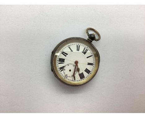 A Hallmarked Silver Cased Openface Pocket Watch, (import marks), the cracked white dial with bold black Roman numerals and se