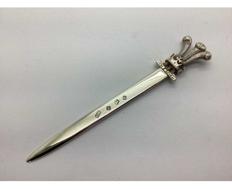 A Royal Commemorative Hallmarked Silver Letter Opener, PSLtd, Sheffield 1981, engraved "The Royal Wedding 1981", with Prince 