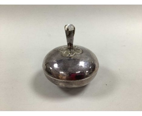 An Arts &amp; Crafts Style Hallmarked Silver Powder Bowl, MSA, Birmingham 1961, of plain circular form, the pull off cover wi