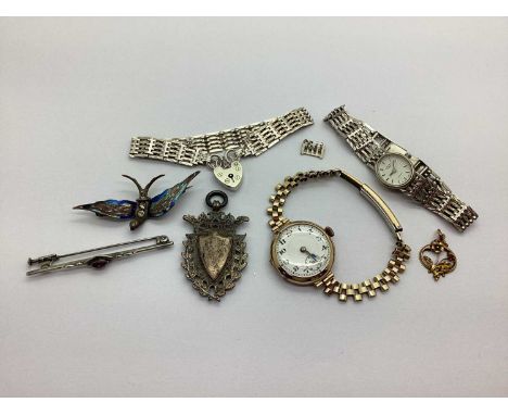 A Dainty Openwork Pendant, stamped "9ct"; together with a vintage 9ct gold cased ladies wristwatch, a Rotary ladies wristwatc