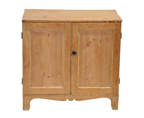 Two-door pine cupboard, early 20th century, panelled cupboards enclosing single shelf painted interior, bracket feet, width 8