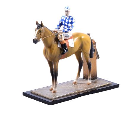 Cold painted bronze Jockey table lighter, rectangular plinth base, height 17.5cm.