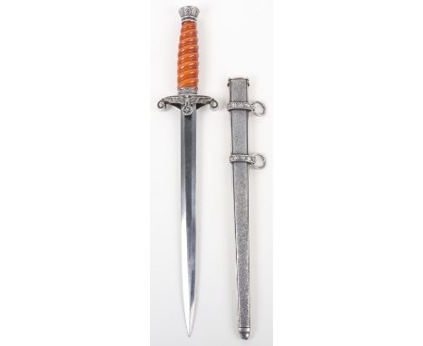 Personalised WW2 German Army Officers Dress Dagger, fine example with deep orange celluloid grip. Eagle cross guard with the 