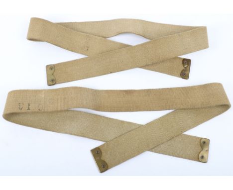 Pair of Great War Naval Issue Webbing Cross Braces, with brass fittings, the ends being stamped with broad arrow and “N”. Rem
