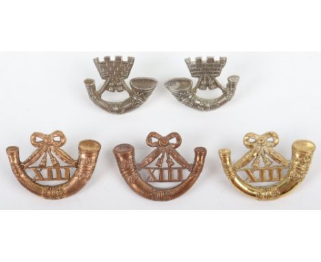 Selection of Somerset Light Infantry Collar Badges, including two brass and one gilded brass strung bugle with XIII to centre