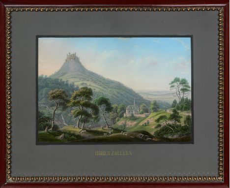 Hohenzollern. Chromolithographie mit Gouache von C. Schacher nach Eh. Emminger. 14,5 x 21,5 cm (Darstellung). Mit Glas in tei