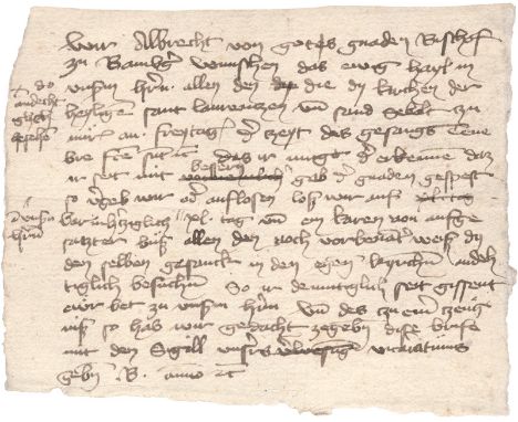 Bamberg. - Albrecht von Wertheim, Fürstbischof des Hochstiftes Bamberg (reg. 1398-1421). Eigenh. Briefkonzept auf einem Papie