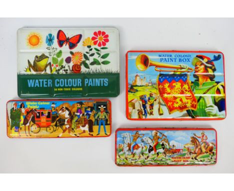 Page London - Vintage Paint Tins / Pallets. A selection of Four vintage 1950's era, lithographed water colour tin paint sets 