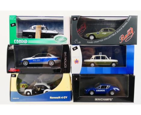 Minichamps - Schuco - Ebbro - Eligor - Bang - 6 x boxed Police cars in 1:43 scale including limited edition Renault Alpine A3