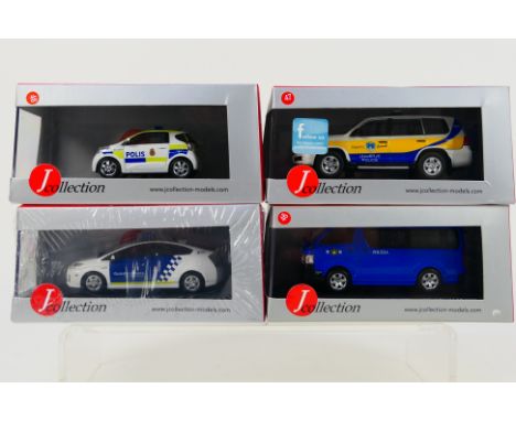 Jcollection - 4 x boxed Toyota emergency vehicles in 1:43 scale, a Land Cruiser in Qatar Traffic Police livery, and IQ in Swe