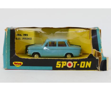 Tri-ang Spot-On - A boxed NSU Prinz saloon in light blue # 280. The car appears in Mint condition in a Poor box with tears an