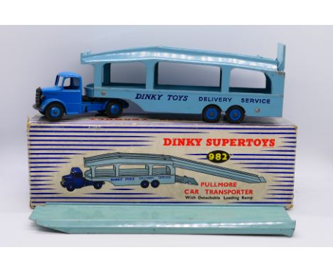 Dinky Toys - A boxed Dinky Toys #982 Pullmore Car Transporter with mid blue cab and hubs, with lighter blue 2 rivet trailer n