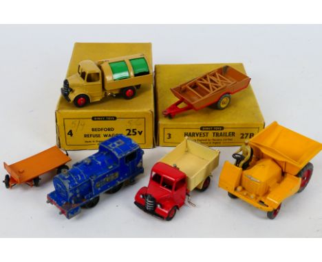 Dinky - A collection including 2 x trade boxes and 6 x vehicles, a trade box for Bedford Refuse wagons # 25v with one model i