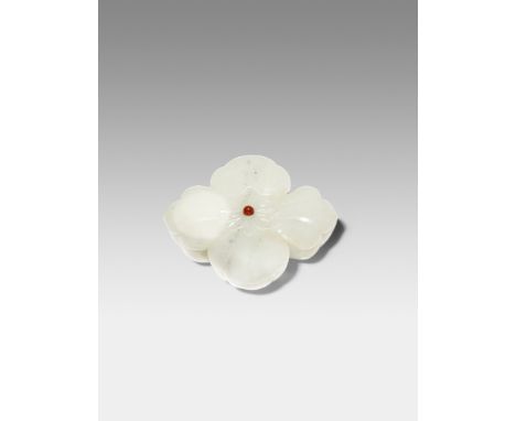 A CHINESE WHITE JADE MUGHAL-STYLE BOX AND COVER 19TH CENTURY Formed as a four-petalled flower, the box carved with four compa