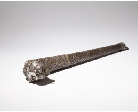 AN INDIAN SILVER CEREMONIAL MAHARAJA SCEPTRE 18TH/19TH CENTURY The repoussι silver decorated with floral motifs, the finial s