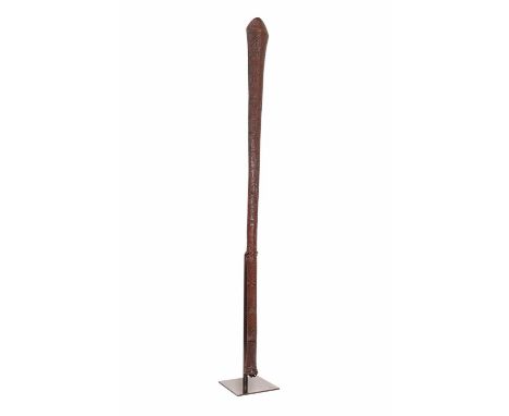 An ironwood war club of 'apa'apai' form,mid-late 18th century, Western Polynesian, the spatulate head engraved with fifteen a