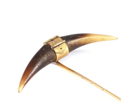 A Victorian stick pin, fashioned from the 'spurs' of Lord Lonsdale and Lord Yarborois cockfighting birds, with a gold mount, 