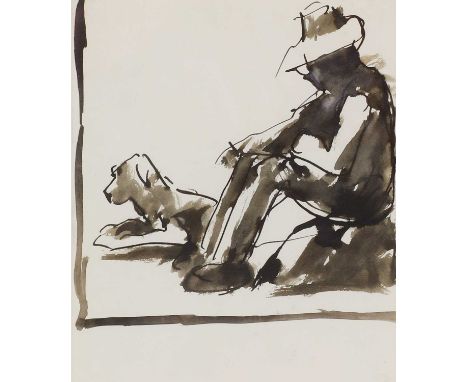 ▴ Josef Herman RA (1911-2000)Man and dogpen and ink and wash23 x 19.5cmCondition ReportFramed size 44 x 39cmNot viewed out of