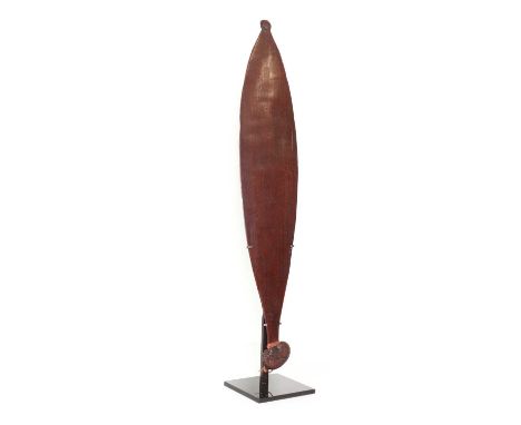 An Australian Aboriginal hardwood spear thrower or 'Meru',19th century, probably Western Victoria, of paddle shape, a handwri