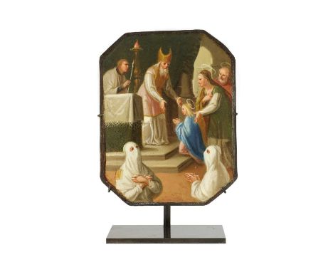 Spanish School, 18th centuryThe Presentation of the Young Blessed Virgin Mary to the High Priest of the TempleOil on tin15.5c