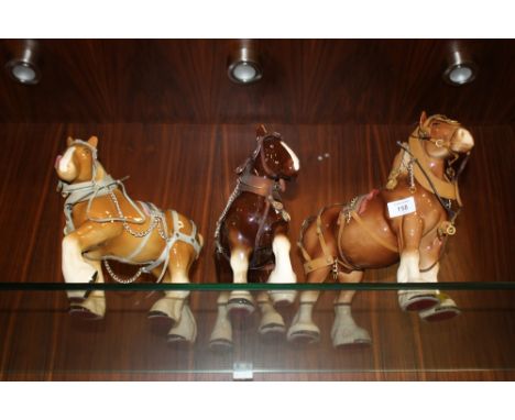 THREE CERAMIC SHIRE HORSE FIGURES