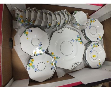 A TRAY OF ART DECO MELBA BONE CHINA WITH FLORAL DETAIL 