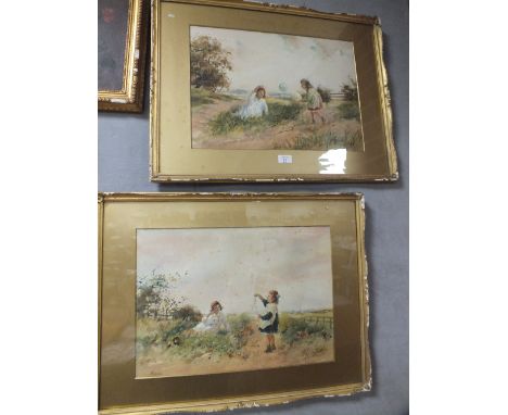 THOMAS PATERSON (XIX-XX). Children Playing, signed lower left, watercolours, a pair, gilt framed and glazed, 35.5 cm x 48.5 c
