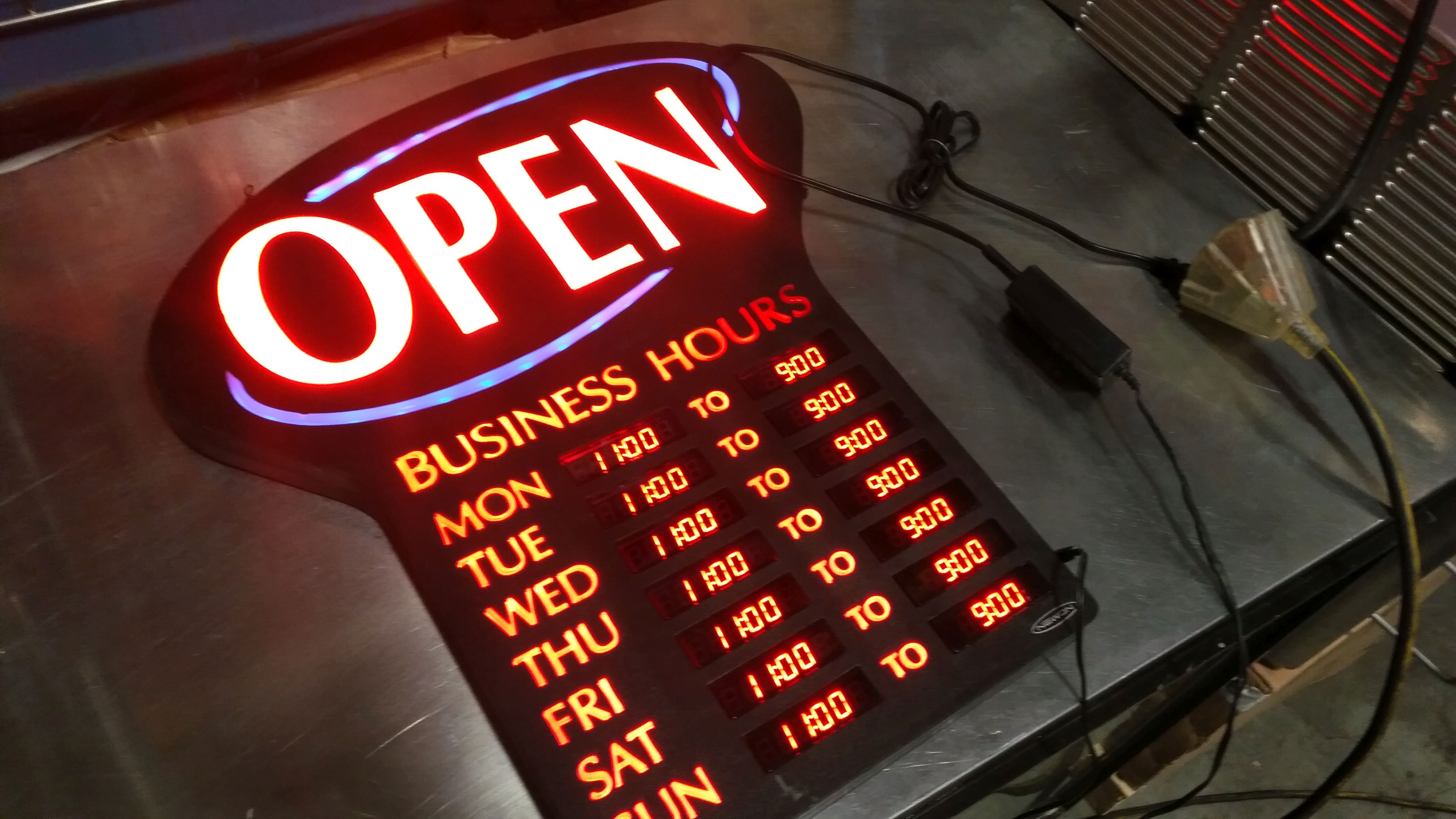 Open Sign with Hours,