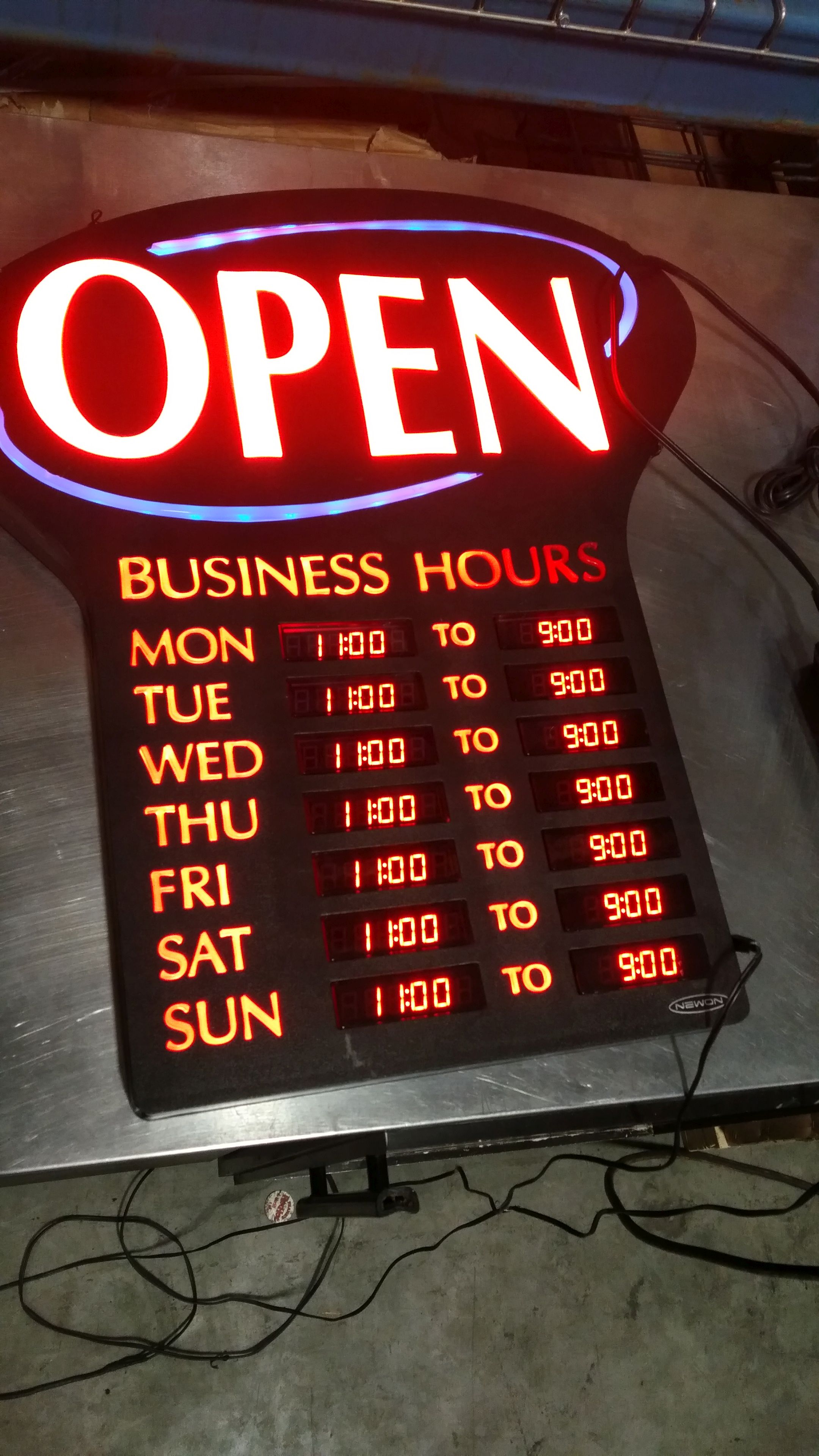 Open Sign with Hours,